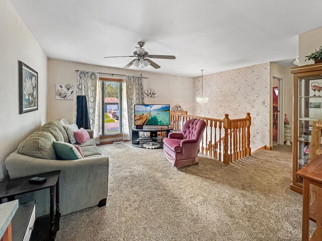 2519 Apache Ave, Sauk Village, IL 60411 - carpeted living area with a ceiling fan and a chandelier