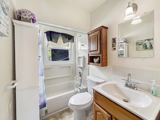 2519 Apache Ave, Sauk Village, IL 60411 - full bathroom featuring vanity, shower / bath combo, toilet, and backsplash