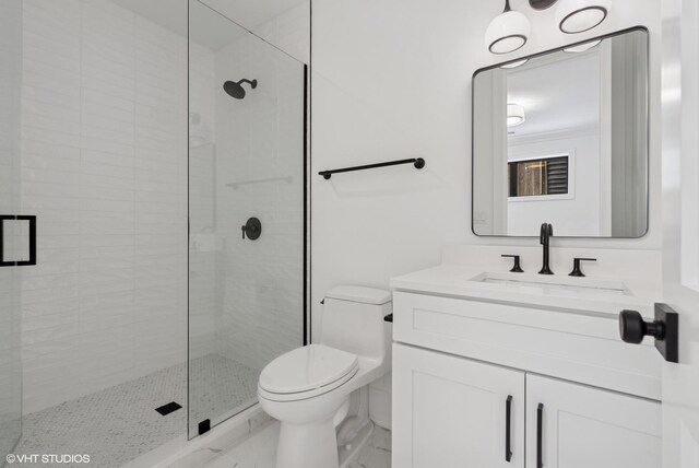 2118 N Sheffield Ave Unit 1, Chicago, IL 60614 - full bathroom with marble look tiles, a stall shower, and vanity