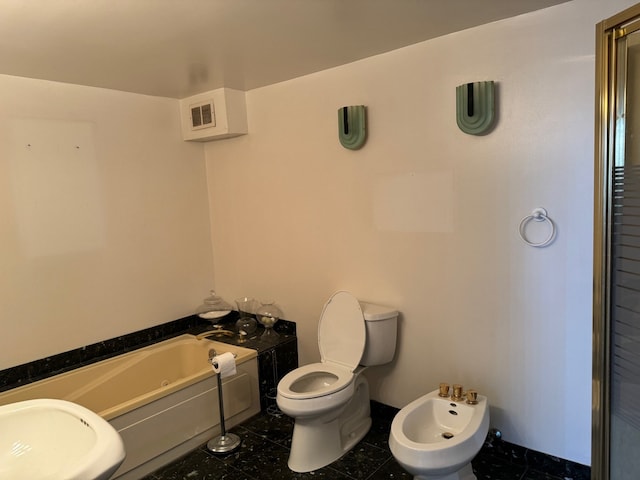 20 N Tower Rd Unit 6J, Oak Brook, IL 60523 - full bathroom featuring a whirlpool tub, a bidet, toilet, a shower with shower door, and tile patterned floors