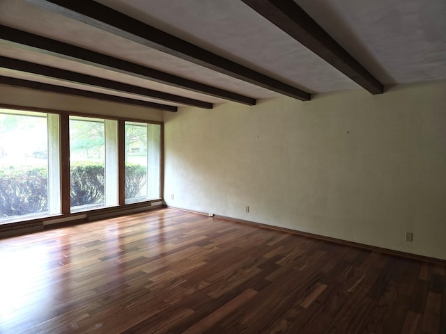 1720 Stratford Ln, Rockford, IL 61107 - unfurnished room with beamed ceiling, dark wood finished floors, and baseboards