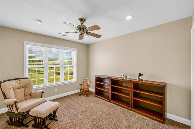 402 Cypress Ct, Saint Joseph, IL 61873 - sitting room with baseboards, carpet, a ceiling fan, and recessed lighting