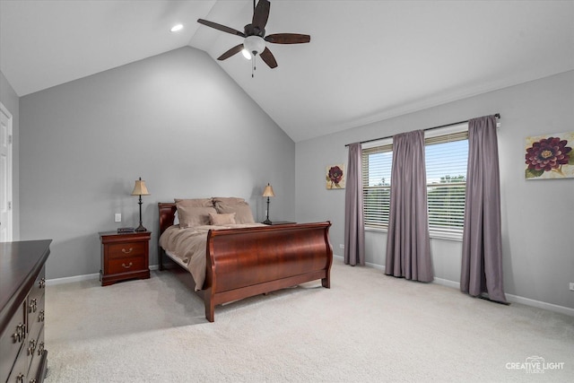 13214 Sunderlin Rd, Plainfield, IL 60585 - bedroom with lofted ceiling, light colored carpet, baseboards, a ceiling fan, and recessed lighting
