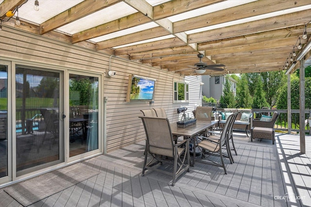 13214 Sunderlin Rd, Plainfield, IL 60585 - deck featuring outdoor lounge area, outdoor dining area, and a ceiling fan