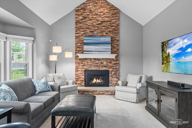 13214 Sunderlin Rd, Plainfield, IL 60585 - carpeted living area featuring a fireplace and high vaulted ceiling