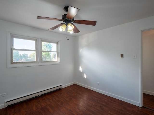 6862 W Lode Dr Unit 3A, Worth, IL 60482 - unfurnished room featuring a baseboard radiator, a ceiling fan, wood finished floors, and baseboards