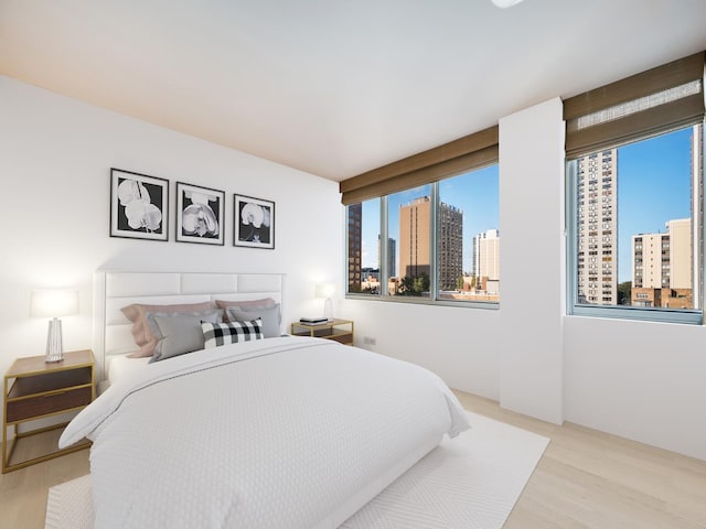 1 E Schiller St Unit 8B, Chicago, IL 60610 - bedroom with a view of skyline and light wood-type flooring