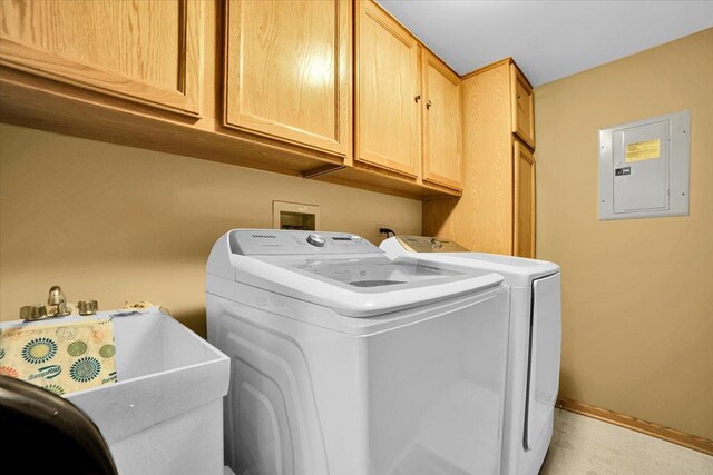 6719 W White Tailed Ln Unit 3E, Tinley Park, IL 60477 - washroom with electric panel, cabinet space, washer and clothes dryer, and baseboards