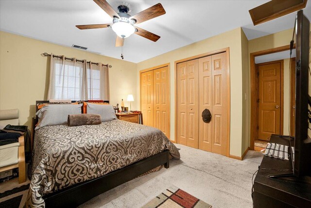 6719 W White Tailed Ln Unit 3E, Tinley Park, IL 60477 - carpeted bedroom with two closets, ceiling fan, and baseboards