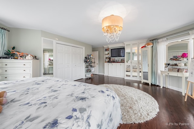 11 Moate Ln, Barrington Hills, IL 60010 - bedroom with wood finished floors, a closet, a chandelier, and baseboards