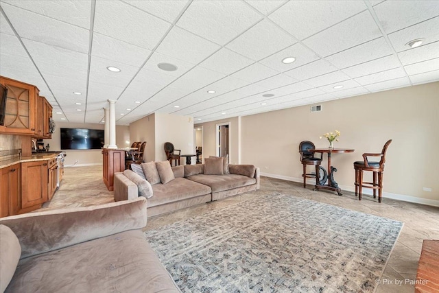 11 Moate Ln, Barrington Hills, IL 60010 - living area with light tile patterned flooring, baseboards, recessed lighting, decorative columns, and a drop ceiling