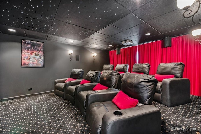 11 Moate Ln, Barrington Hills, IL 60010 - home theater room with carpet floors, a drop ceiling, and baseboards