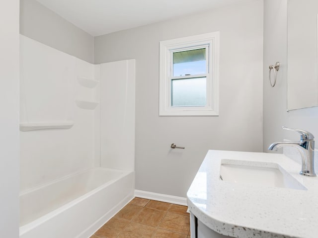 3411 Caton Farm Rd, Joliet, IL 60431 - bathroom with baseboards, tub / shower combination, vanity, and tile patterned flooring