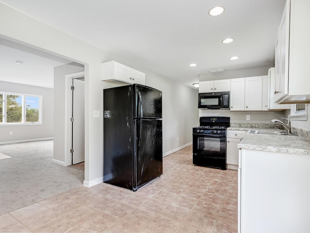 3411 Caton Farm Rd, Joliet, IL 60431 - kitchen featuring black appliances, a sink, recessed lighting, white cabinetry, and baseboards