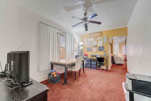 1721 N Menard Ave, Chicago, IL 60639 - carpeted office featuring ceiling fan, arched walkways, ornamental molding, and baseboards