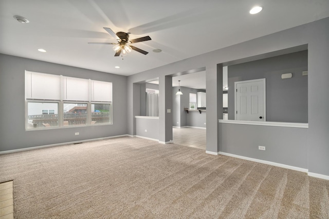 8013 Shady Oak Rd, Joliet, IL 60431 - carpeted empty room with a ceiling fan, a smoke detector, baseboards, and recessed lighting