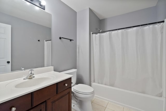 8013 Shady Oak Rd, Joliet, IL 60431 - bathroom featuring vanity, toilet, shower / bathtub combination with curtain, and tile patterned floors