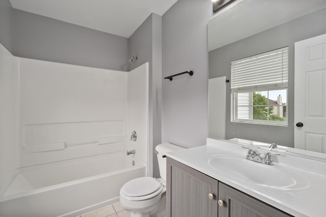 8013 Shady Oak Rd, Joliet, IL 60431 - full bathroom featuring toilet, vanity, tub / shower combination, and tile patterned flooring