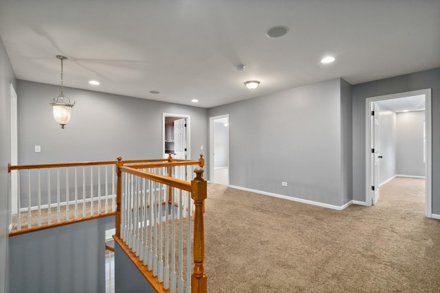 8013 Shady Oak Rd, Joliet, IL 60431 - hallway with carpet, baseboards, recessed lighting, and an upstairs landing