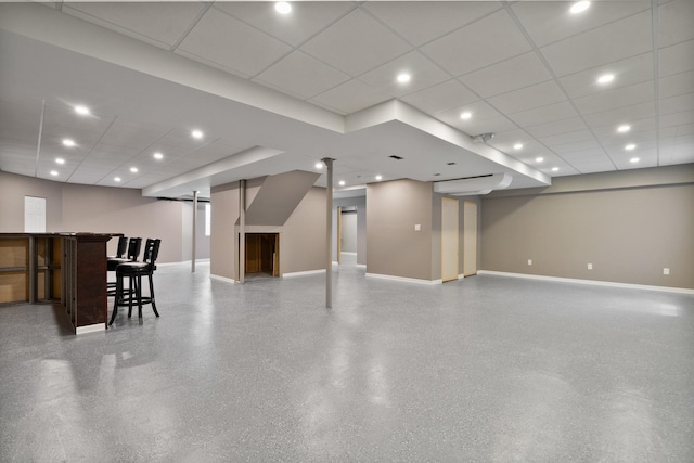 8013 Shady Oak Rd, Joliet, IL 60431 - finished basement featuring a dry bar, baseboards, a paneled ceiling, and recessed lighting