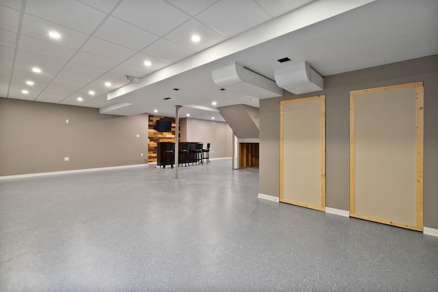 8013 Shady Oak Rd, Joliet, IL 60431 - finished basement featuring bar, baseboards, and recessed lighting