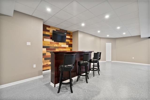8013 Shady Oak Rd, Joliet, IL 60431 - indoor dry bar featuring baseboards, recessed lighting, an accent wall, and a drop ceiling