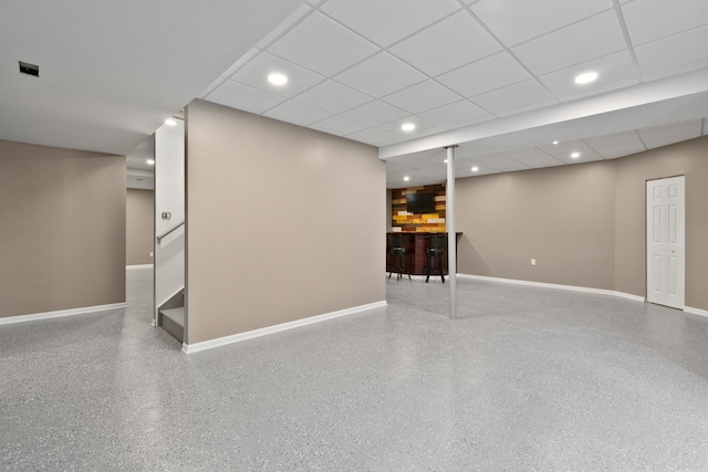 8013 Shady Oak Rd, Joliet, IL 60431 - finished below grade area with bar, baseboards, recessed lighting, and stairs