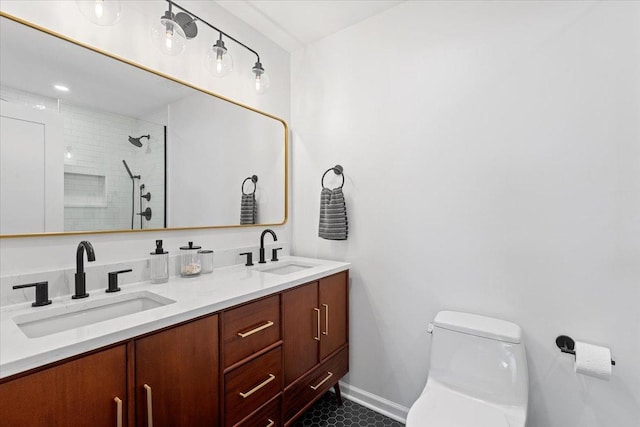 2943 N Lincoln Ave Unit 202, Chicago, IL 60657 - bathroom with double vanity and a tile shower