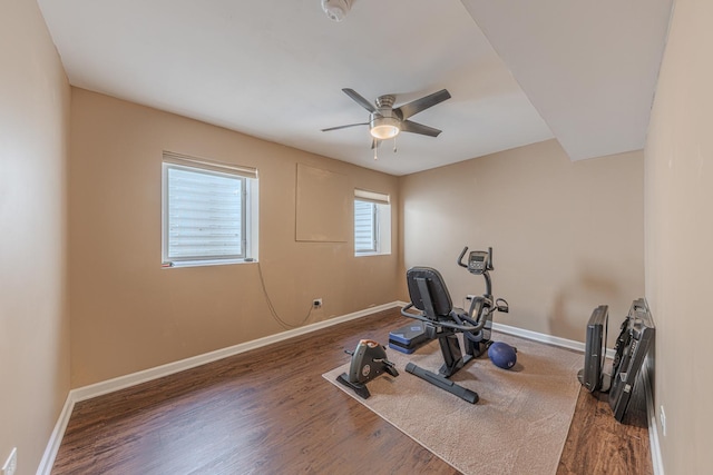 10749 Revere Cir, Mokena, IL 60448 - workout area featuring ceiling fan and dark wood finished floors