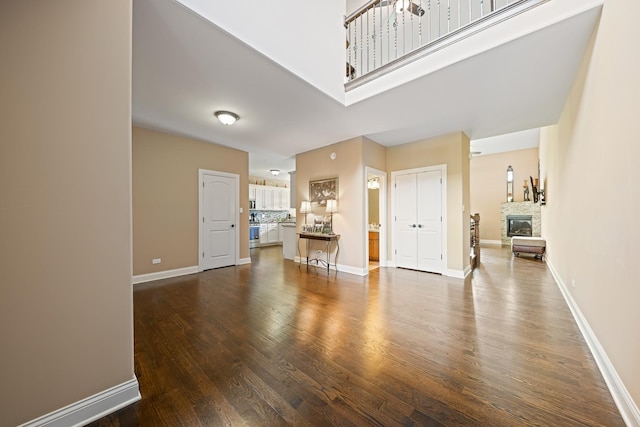 10749 Revere Cir, Mokena, IL 60448 - living area featuring a fireplace and dark wood-style floors