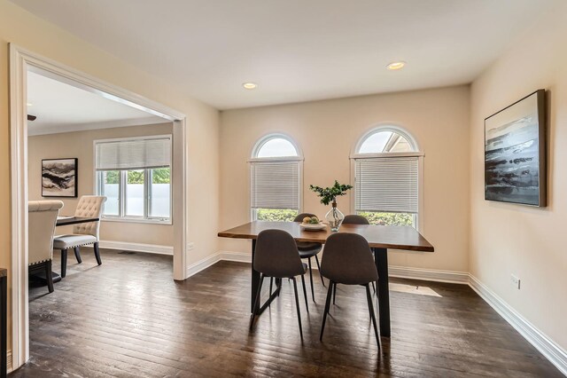406 Lauder Ln, Inverness, IL 60067 - dining room with baseboards, dark wood-type flooring, and recessed lighting