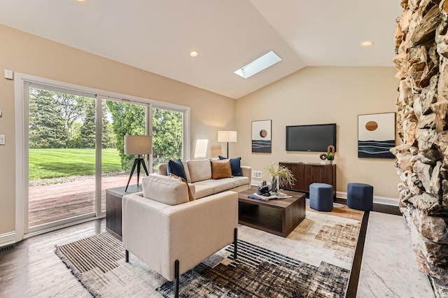 406 Lauder Ln, Inverness, IL 60067 - living room with a skylight, lofted ceiling, plenty of natural light, wood finished floors, and recessed lighting