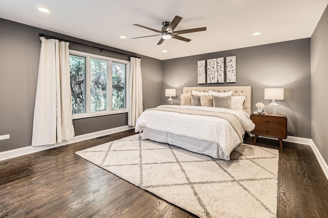 406 Lauder Ln, Inverness, IL 60067 - bedroom featuring baseboards, wood finished floors, recessed lighting, and ceiling fan