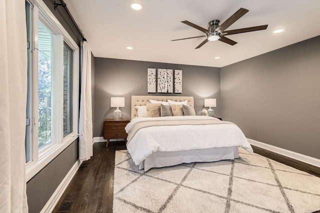 406 Lauder Ln, Inverness, IL 60067 - bedroom with dark wood-type flooring, baseboards, recessed lighting, and ceiling fan