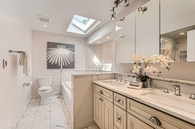 406 Lauder Ln, Inverness, IL 60067 - full bath with a skylight, marble finish flooring, toilet, a garden tub, and double vanity
