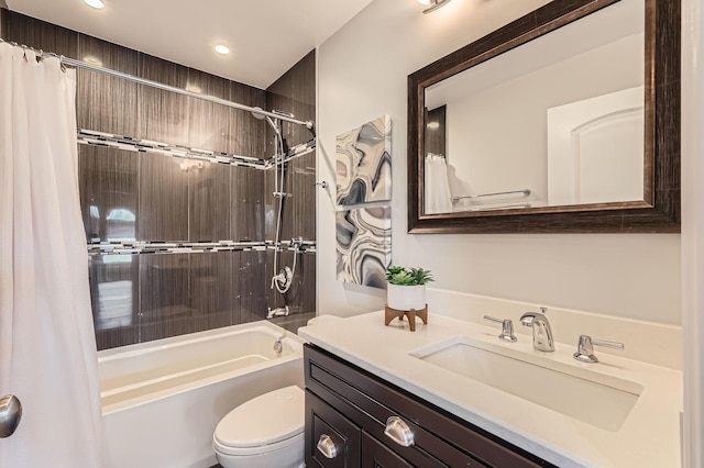 406 Lauder Ln, Inverness, IL 60067 - full bathroom featuring shower / bath combo, vanity, toilet, and recessed lighting