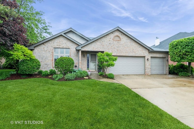 13103 W Beaver Lake Dr, Homer Glen, IL 60491 - ranch-style home featuring brick siding, a garage, driveway, and a front lawn
