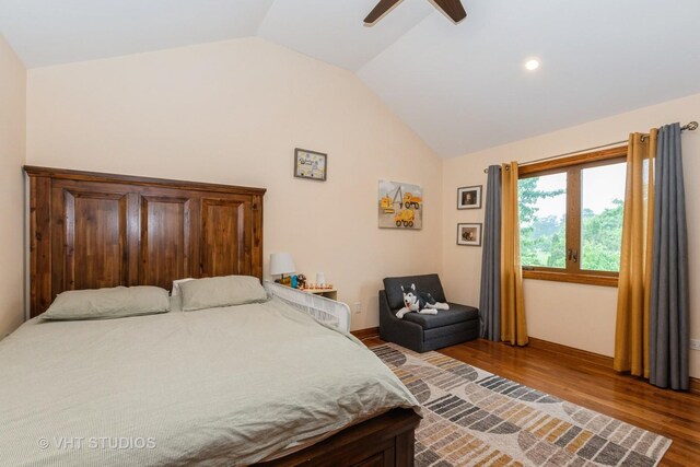 13103 W Beaver Lake Dr, Homer Glen, IL 60491 - bedroom with vaulted ceiling, wood finished floors, and a ceiling fan
