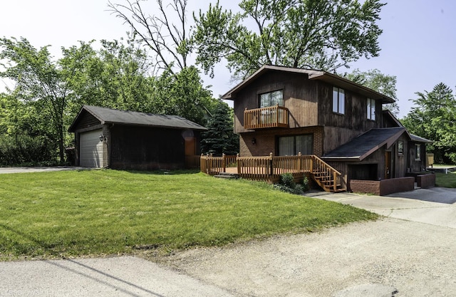 23314 W Liberty Ave, Lake Villa, IL 60046 - view of front of house featuring a balcony, a front lawn, driveway, an outbuilding, and a deck