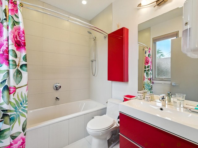 7415 W Main St, Niles, IL 60714 - bathroom featuring tiled shower / bath combo, toilet, and vanity