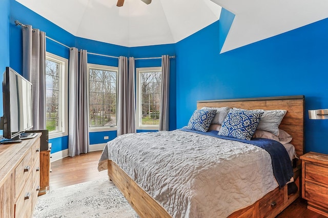 14151 131st St, Lemont, IL 60439 - bedroom featuring lofted ceiling, wood finished floors, baseboards, and a ceiling fan