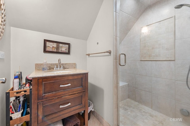 735 S Spring Rd, Elmhurst, IL 60126 - full bathroom featuring a stall shower, vaulted ceiling, and vanity
