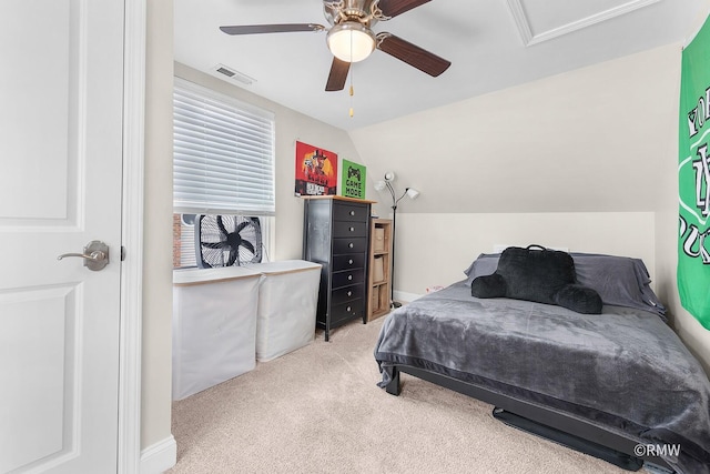 735 S Spring Rd, Elmhurst, IL 60126 - carpeted bedroom featuring vaulted ceiling and ceiling fan