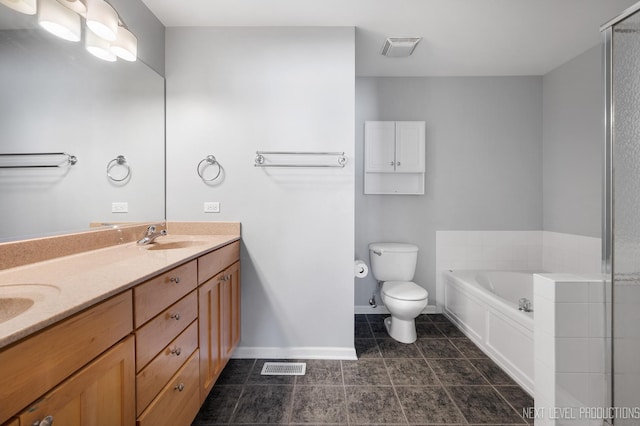 3023 Saganashkee Ln, Naperville, IL 60564 - full bath featuring baseboards, double vanity, a bath, toilet, and tile patterned flooring