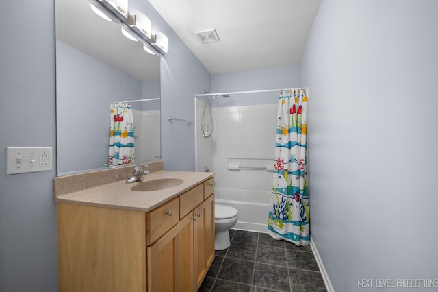 3023 Saganashkee Ln, Naperville, IL 60564 - bathroom featuring toilet, vanity, shower / bath combination with curtain, tile patterned flooring, and baseboards