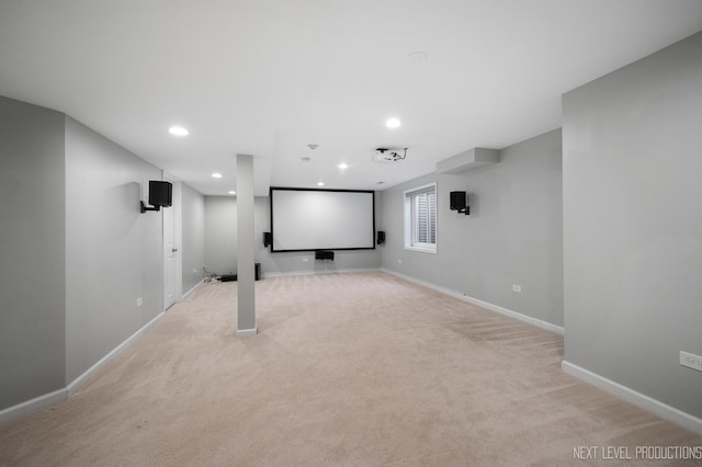 3023 Saganashkee Ln, Naperville, IL 60564 - home theater featuring light carpet, baseboards, and recessed lighting