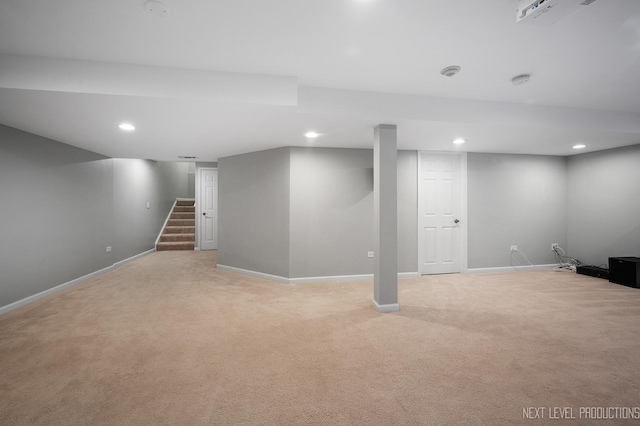 3023 Saganashkee Ln, Naperville, IL 60564 - finished basement with carpet floors, baseboards, recessed lighting, and stairs