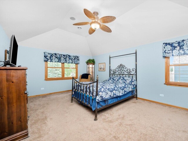 3445 W 114th St, Chicago, IL 60655 - bedroom featuring carpet, lofted ceiling, baseboards, and ceiling fan