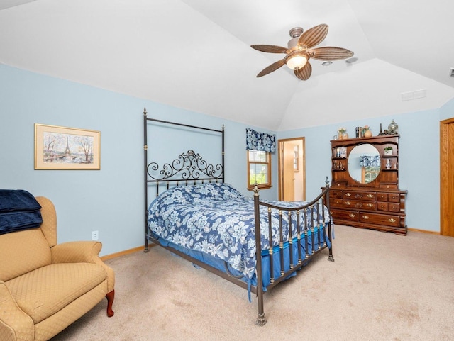 3445 W 114th St, Chicago, IL 60655 - bedroom featuring carpet, vaulted ceiling, ceiling fan, and baseboards