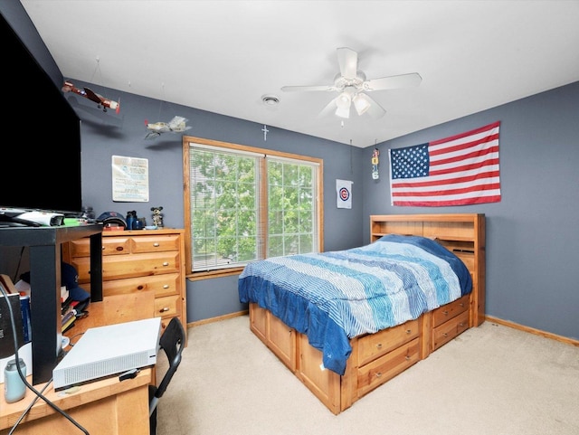 3445 W 114th St, Chicago, IL 60655 - bedroom with a desk, baseboards, carpet, and a ceiling fan